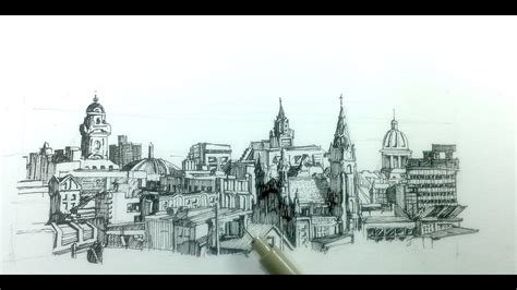 How To Draw A Panoramic City Skyline Or Cityscape With Buildings Youtube