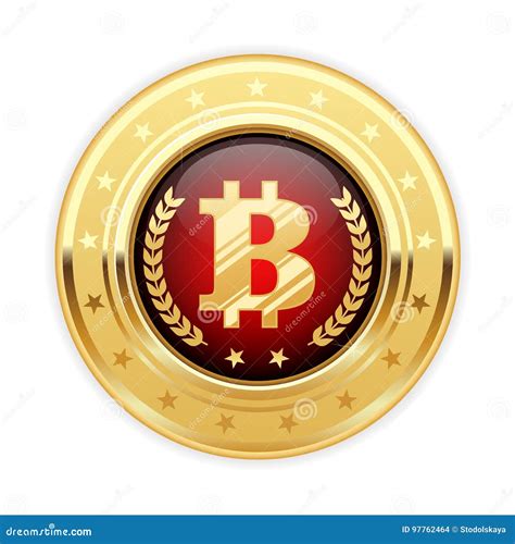 Bitcoin Symbol On Gold Medal Cryptocurrency Icon Stock Vector