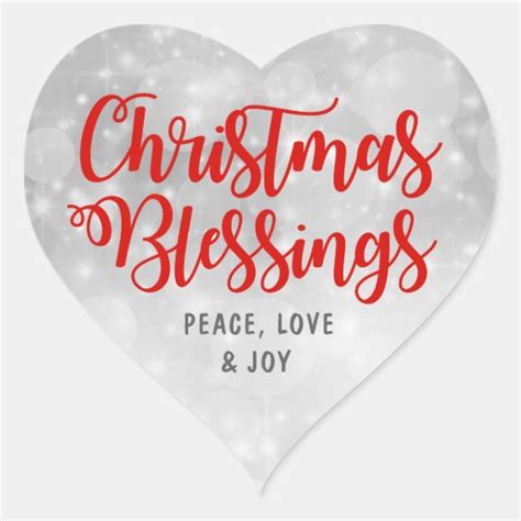 Christmas Blessings Peace Love Joy Heart Sticker