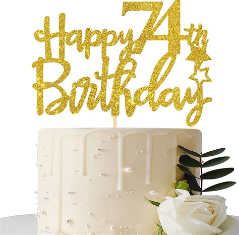 Gold Glitter Happy 74th Birthday Cake Topper 74 Cake