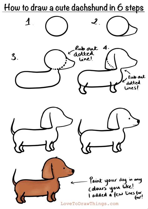 How To Draw A Cute Dachshund In 6 Steps Easy Doodle Art Art Drawings