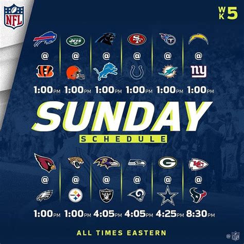 Week 5 Nfl Sunday Schedule Via Ignfl The Football Chick