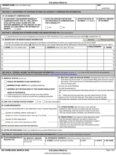 Dd Form 2656 Data For Payment Of Retired Personnel Dd Forms
