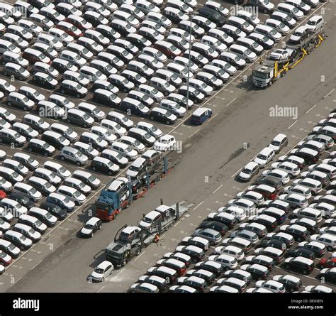 Aerial View Parking Area New Cars For Dispatch Volkswagen Plant Vw