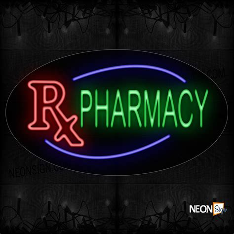 Rx Pharmacy With Blue Arc Border Neon Sign
