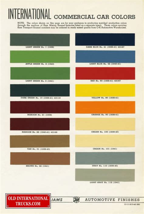 1939 1941 Color Chart Color Charts • Old International Truck Parts
