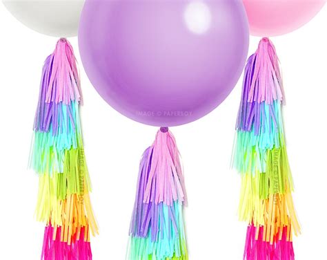 Large Balloon And Tassel Tail Neon Rainbow 36 Inch Etsy Balloon