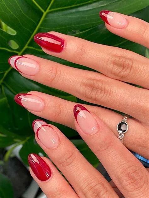 red jelly nails with french outline red french manicure almond nails french red manicure