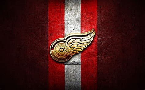 Detroit Red Wings Logotipo Dorado Nhl De Metal Rojo Equipo De