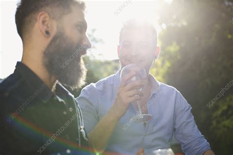 male gay couple drinking wine and talking stock image f022 3236 science photo library
