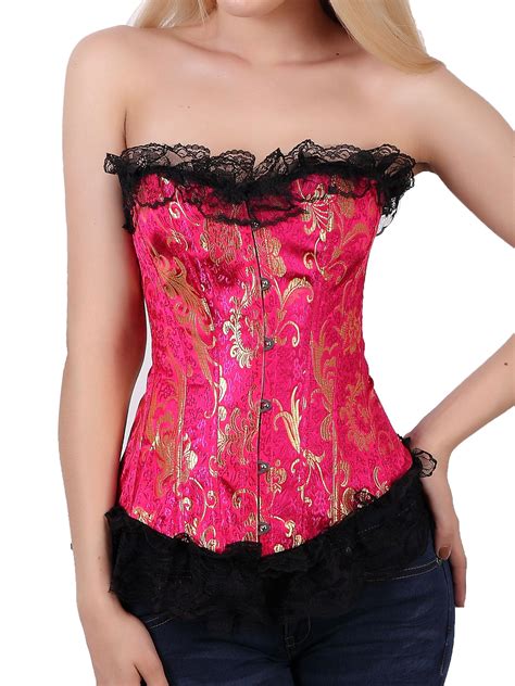 lelinta fashion women s jacquard overbust corset intimates lace up busiter waist trainer girdle