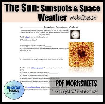 The Sun Sunspots And Space Weather Astronomy Science WebQuest Activity