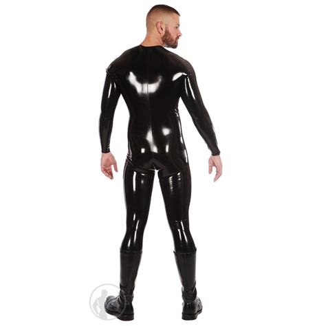Mens Rubber Neck Entry Catsuit With Crotch Zip