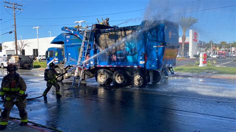 San Diego Fire Crews Extinguish Trash Truck Fire In Grantville