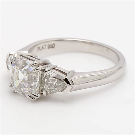Platinum 3 Stone Diamond Engagement Ring Asscher Cut Diamond For Sale