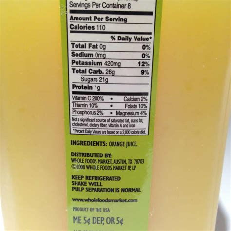 365 Everyday Value Orange Juice Fresh Squeezed Calories Nutrition