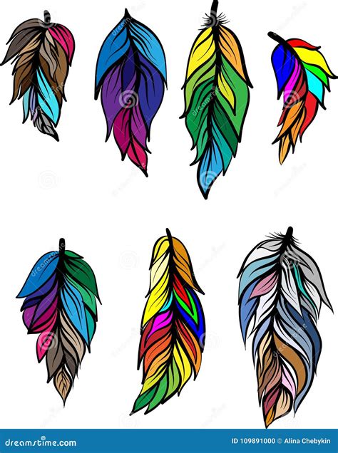 Drawing Of Colorful Decorative Feathers Stock Vector Illustration Of