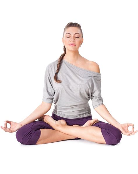 Young Woman Doing Yoga Exercise Padmasana Lotus Pose Stock Image