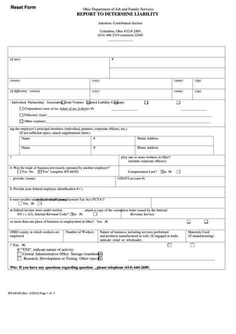 Fillable Form Jfs 66300 Report To Determine Liability Ohio