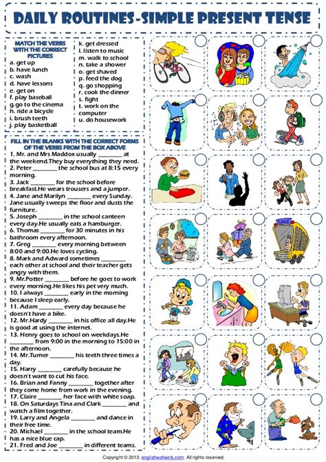 Find lots of math worksheets for kids at kidslearningstation.com. Simple Present Tense "Daily routines" exercises worksheet