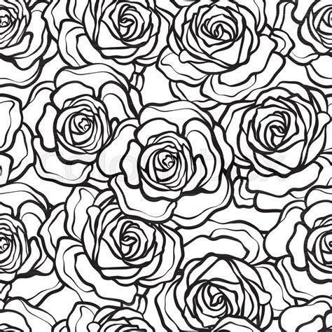 Rose Flower Seamless Pattern Outline Stock Vector Colourbox