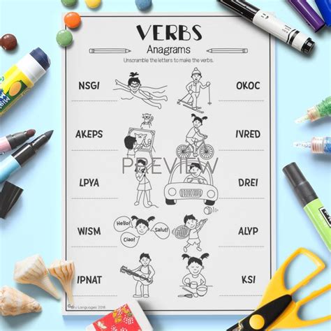 Verb Anagrams Gru Languages Verb Esl Kids Verbs Activities