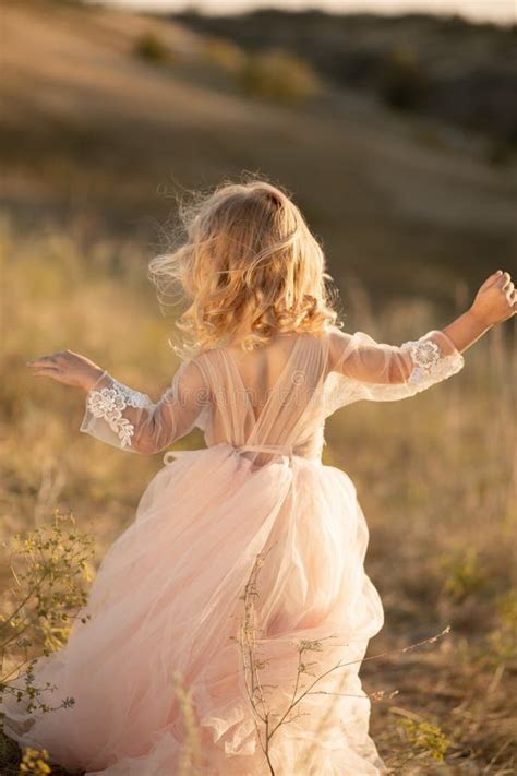 Portrait Of A Beautiful Little Princess Girl In A Pink Dress Posing In