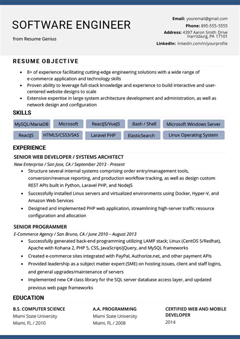 Software Engineer Resume Example And Writing Tips Resume Genius