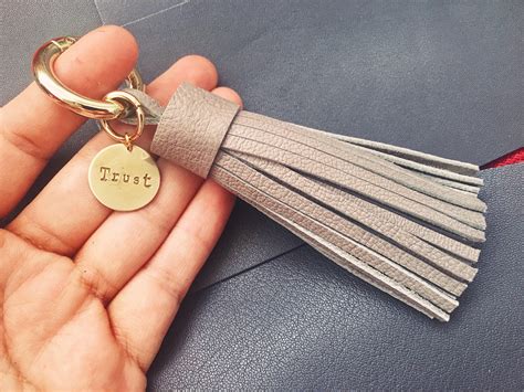 Personalized Keychain Leather Bagcharm Tassel Keychain Name Etsy