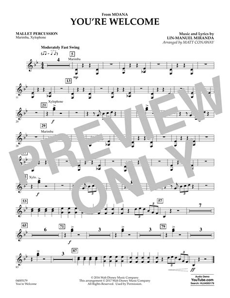You Re Welcome From Moana Arr Matt Conaway Mallet Percussion Sheet Music Lin Manuel