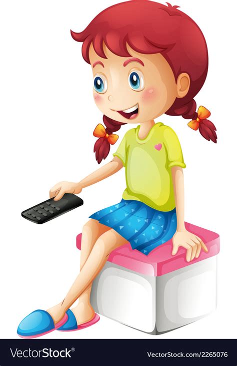 A Girl Holding A Remote Control Royalty Free Vector Image