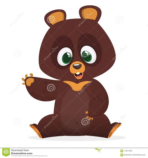 Cartoon Funny Bear Character With Big Eyes Waving Hand