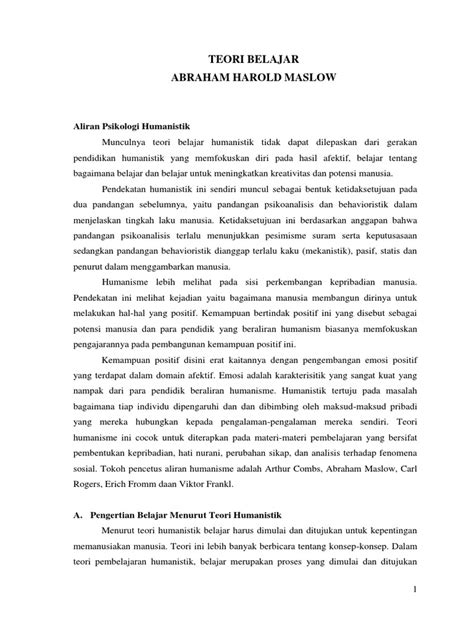 Teori maslow mengemukakan lima tahap keperluan yang perlu dipenuhi oleh manusia untuk mencapai kesempurnaan hidup. Teori Maslow