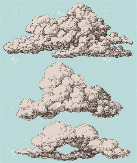 Conjunto De Vetores De Nuvens Detalhadas Estilo Vintage Ilustraciones