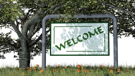 Welcome Sign With Text Between Trees In The Park Stock Illustration