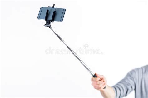 Casual Man Using A Selfie Stick Stock Image Image Of Clothing Phone