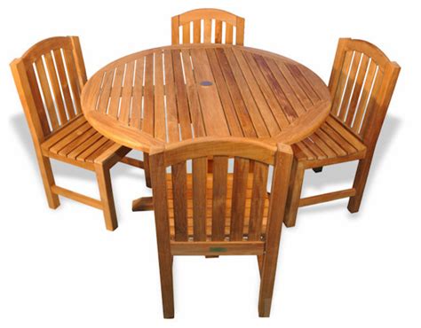 Teak Patio Dining Set Teak Round Table And 4 Side Chairs Craftsman