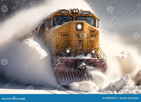 Train Plowing Through Deep Snow Generative Ai Stock Illustration
