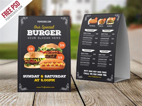 freebie fast food menu table tent template psd  behance