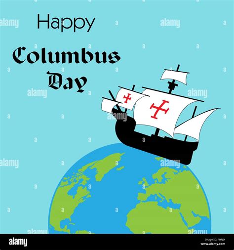 Happy Columbus Day The Trend Calligraphy Vector Illustration On Blue
