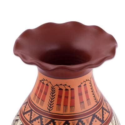 UNICEF Market Handcrafted Decorative Cuzco Vase With Inca Motifs From