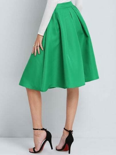 Green Flare Pleated Midi Skirt Sheinsheinside
