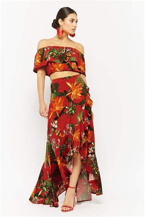forever 21 tropical floral print crop top and maxi skirt set maxi skirt crop top tropical skirt