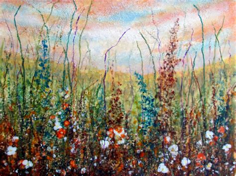 Original Encaustic Painting Landscape Wildflowers