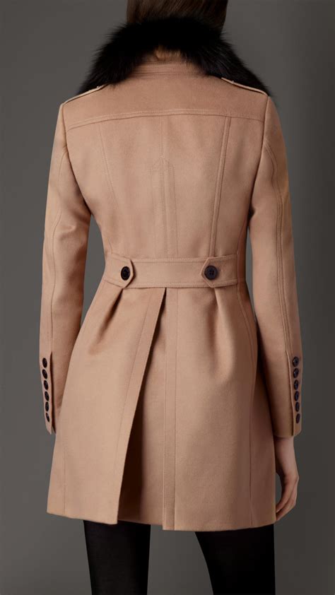 Lyst Burberry Virgin Wool Cashmere Coat With Fox Fur Collar In Brown