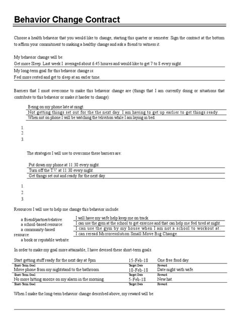 50+ sample behavior contract templates behavior contract: behavior change contract | Goal | Behavior Modification