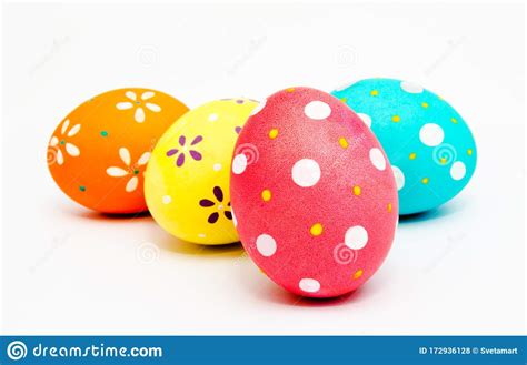 Colorful Handmade Painted Easter Eggs Isolated On A White Stock Photo