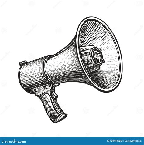 Megaphone Sketch Hand Drawn Loudspeaker Engraving Illustration