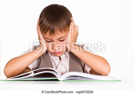 Handsome Boy Reading A Book On White Background Canstock