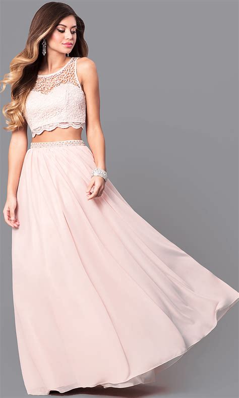 Cheap Two Piece Pink Long Prom Dress Promgirl